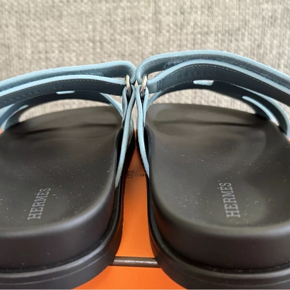 NIB HERMÈS Bleu Minéral Suede Women’s Chypre Sandals - Picture 7 of 11
